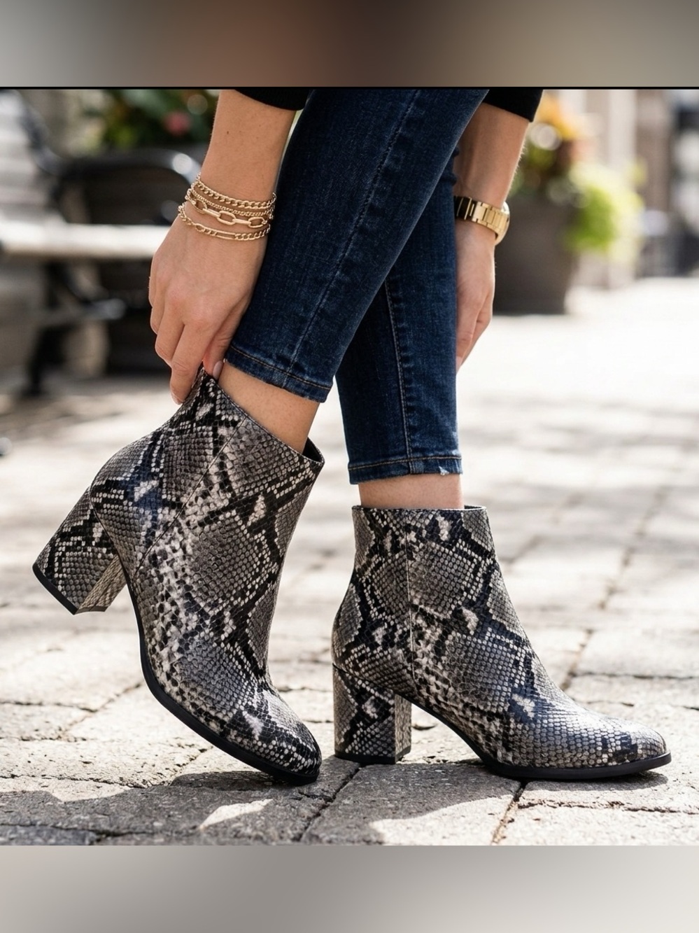 Madden Girl Black Snakeskin Ankle Booties